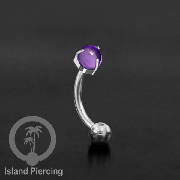 Tindik Alis dan Rook Piercing Curved Barbell warna silver dengan batu bulat pasang cara prong