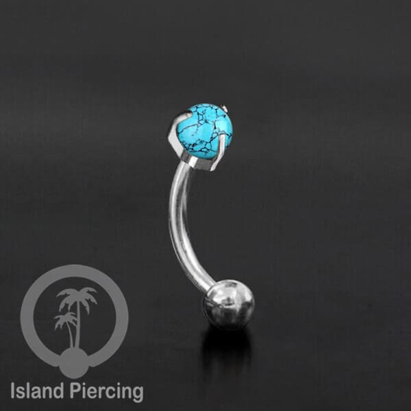Tindik Alis dan Rook Piercing Curved Barbell warna silver dengan batu bulat pasang cara prong