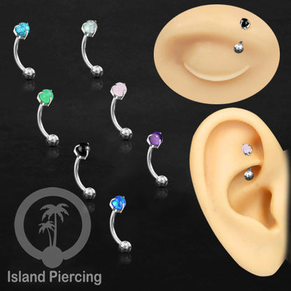 Tindik Alis dan Rook Piercing Curved Barbell warna silver dengan batu bulat pasang cara prong
