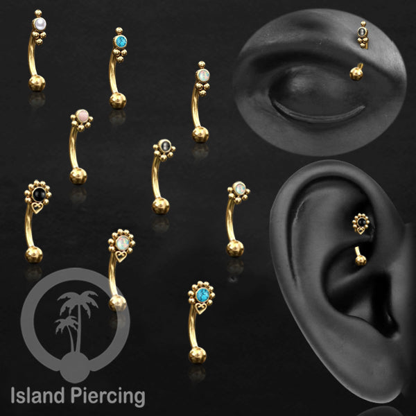 Curved Barbell Eyebrow Piercing Tindik Alis dan Rook warna gold pakai batu