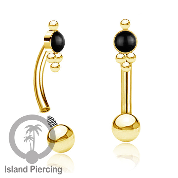 Curved Barbell Eyebrow Piercing Tindik Alis dan Rook warna gold pakai batu