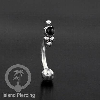 Curved Barbell Eyebrow Piercing Tindik Alis dan Rook warna silver pakai batu