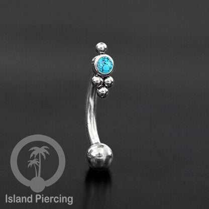 Curved Barbell Eyebrow Piercing Tindik Alis dan Rook warna silver pakai batu