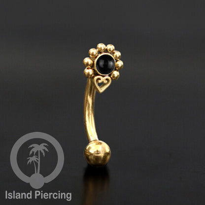 Curved Barbell Eyebrow Piercing Tindik Alis dan Rook warna gold pakai batu