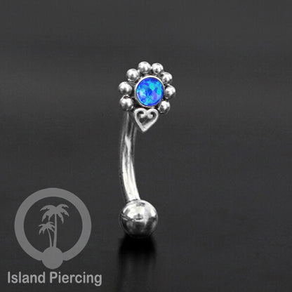 Curved Barbell Eyebrow Piercing Tindik Alis dan Rook warna silver pakai batu