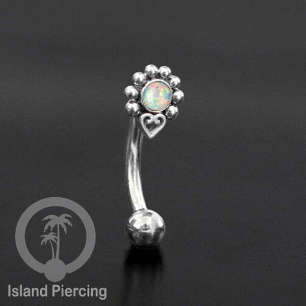Curved Barbell Eyebrow Piercing Tindik Alis dan Rook warna silver pakai batu