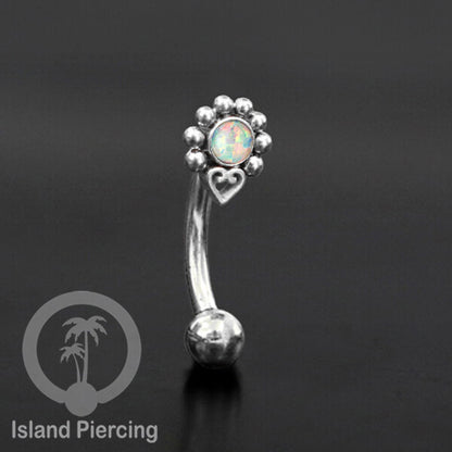 Curved Barbell Eyebrow Piercing Tindik Alis dan Rook warna silver pakai batu