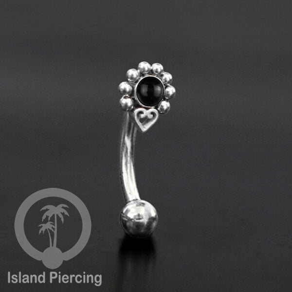 Curved Barbell Eyebrow Piercing Tindik Alis dan Rook warna silver pakai batu