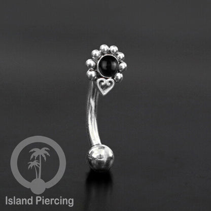 Curved Barbell Eyebrow Piercing Tindik Alis dan Rook warna silver pakai batu