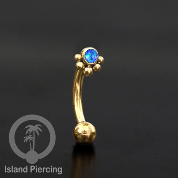 Curved Barbell Eyebrow Piercing Tindik Alis dan Rook warna gold pakai batu