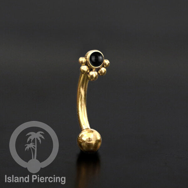 Curved Barbell Eyebrow Piercing Tindik Alis dan Rook warna gold pakai batu