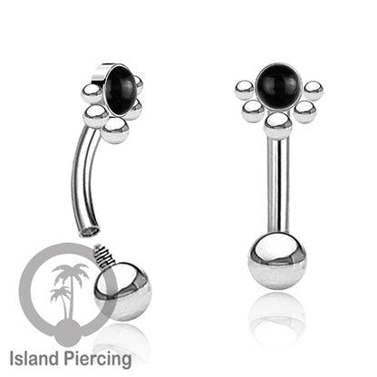 Curved Barbell Eyebrow Piercing Tindik Alis dan Rook warna silver pakai batu