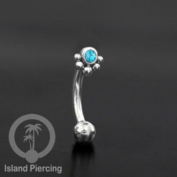 Curved Barbell Eyebrow Piercing Tindik Alis dan Rook warna silver pakai batu