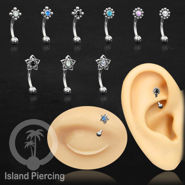 Curved Barbell Eyebrow Piercing Tindik Alis dan Rook warna silver pakai aneka batu cantik