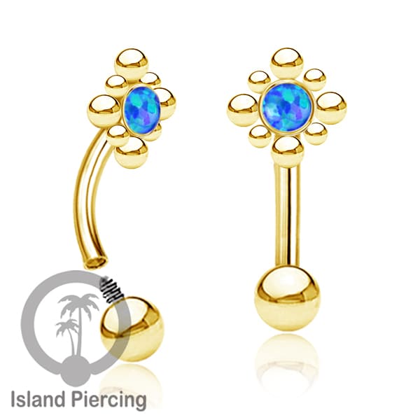 Curved Barbell Eyebrow Piercing Tindik Alis dan Rook warna gold pakai aneka batu cantik