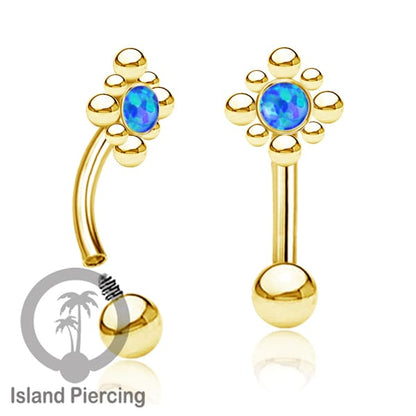 Curved Barbell Eyebrow Piercing Tindik Alis dan Rook warna gold pakai aneka batu cantik