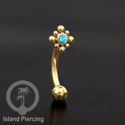 Curved Barbell Eyebrow Piercing Tindik Alis dan Rook warna gold pakai aneka batu cantik