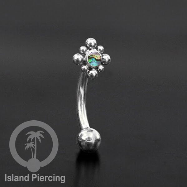 Curved Barbell Eyebrow Piercing Tindik Alis dan Rook warna silver pakai aneka batu cantik