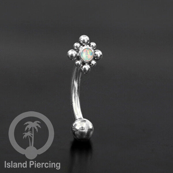 Curved Barbell Eyebrow Piercing Tindik Alis dan Rook warna silver pakai aneka batu cantik