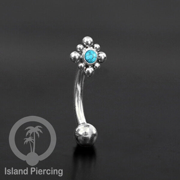 Curved Barbell Eyebrow Piercing Tindik Alis dan Rook warna silver pakai aneka batu cantik