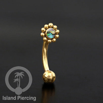 Curved Barbell Eyebrow Piercing Tindik Alis dan Rook warna gold pakai aneka batu cantik