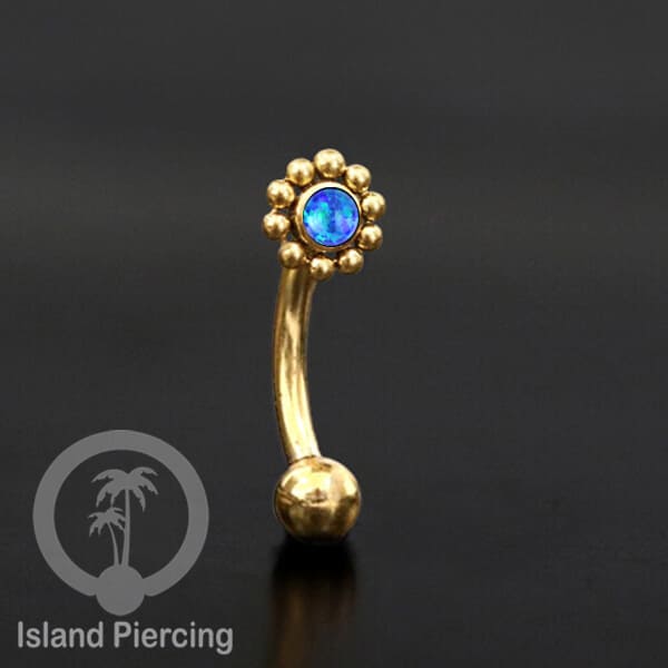 Curved Barbell Eyebrow Piercing Tindik Alis dan Rook warna gold pakai aneka batu cantik