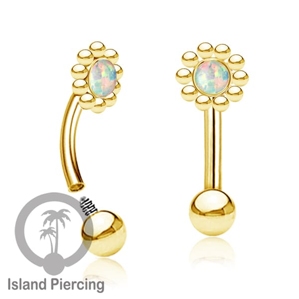 Curved Barbell Eyebrow Piercing Tindik Alis dan Rook warna gold pakai aneka batu cantik
