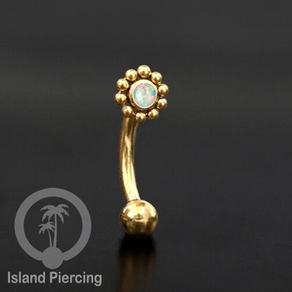Curved Barbell Eyebrow Piercing Tindik Alis dan Rook warna gold pakai aneka batu cantik