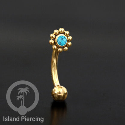 Curved Barbell Eyebrow Piercing Tindik Alis dan Rook warna gold pakai aneka batu cantik