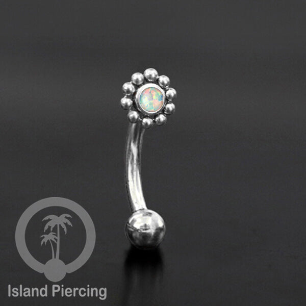 Curved Barbell Eyebrow Piercing Tindik Alis dan Rook warna silver pakai aneka batu cantik