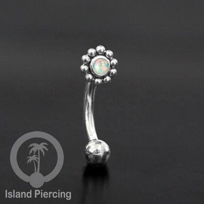 Curved Barbell Eyebrow Piercing Tindik Alis dan Rook warna silver pakai aneka batu cantik