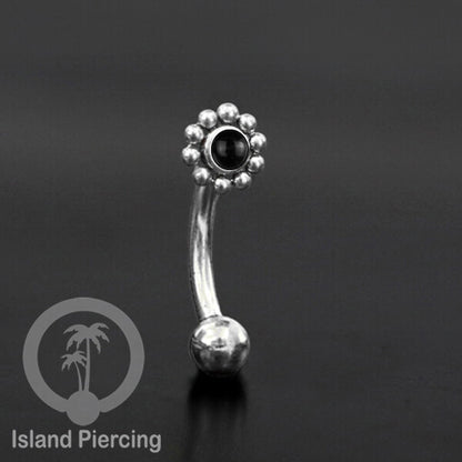 Curved Barbell Eyebrow Piercing Tindik Alis dan Rook warna silver pakai aneka batu cantik