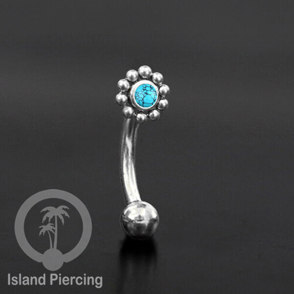 Curved Barbell Eyebrow Piercing Tindik Alis dan Rook warna silver pakai aneka batu cantik