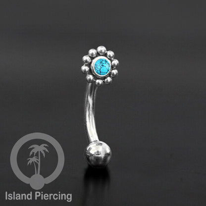 Curved Barbell Eyebrow Piercing Tindik Alis dan Rook warna silver pakai aneka batu cantik