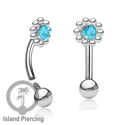 Curved Barbell Eyebrow Piercing Tindik Alis dan Rook warna silver pakai aneka batu cantik