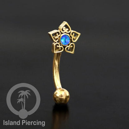Curved Barbell Eyebrow Piercing Tindik Alis dan Rook warna gold pakai aneka batu cantik