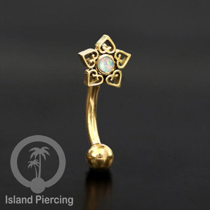 Curved Barbell Eyebrow Piercing Tindik Alis dan Rook warna gold pakai aneka batu cantik