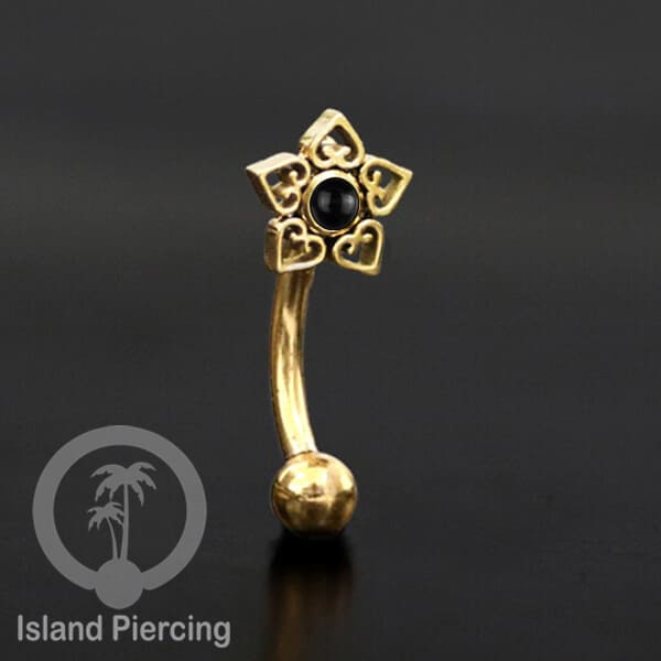Curved Barbell Eyebrow Piercing Tindik Alis dan Rook warna gold pakai aneka batu cantik