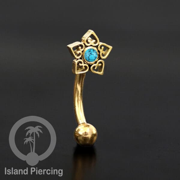 Curved Barbell Eyebrow Piercing Tindik Alis dan Rook warna gold pakai aneka batu cantik