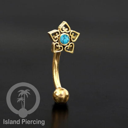 Curved Barbell Eyebrow Piercing Tindik Alis dan Rook warna gold pakai aneka batu cantik
