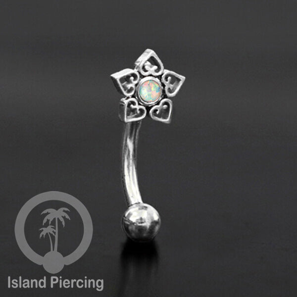 Curved Barbell Eyebrow Piercing Tindik Alis dan Rook warna silver pakai aneka batu cantik