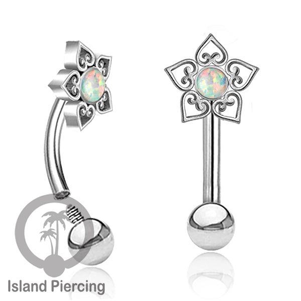 Curved Barbell Eyebrow Piercing Tindik Alis dan Rook warna silver pakai aneka batu cantik