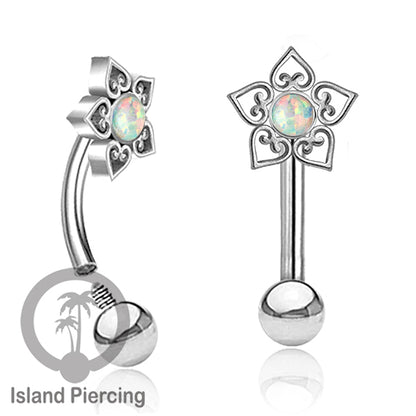 Curved Barbell Eyebrow Piercing Tindik Alis dan Rook warna silver pakai aneka batu cantik