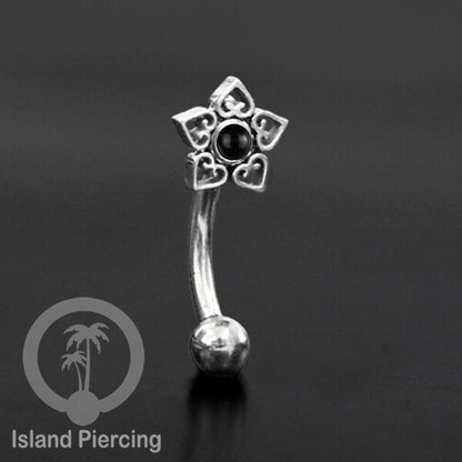 Curved Barbell Eyebrow Piercing Tindik Alis dan Rook warna silver pakai aneka batu cantik