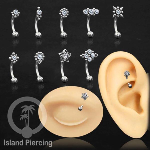 Curved Barbell Eyebrow Piercing banyak pilihan Tindik Alis dan Rook warna silver Kristal bening