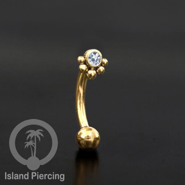 Curved Barbell Eyebrow Piercing banyak pilihan Tindik Alis dan Rook warna gold Kristal bening