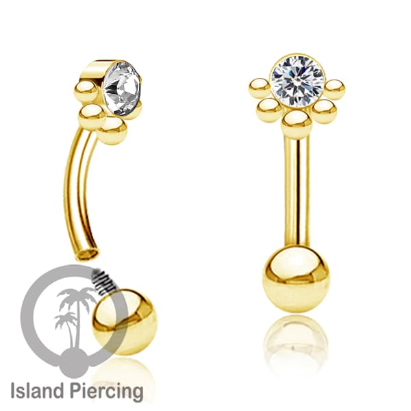 Curved Barbell Eyebrow Piercing banyak pilihan Tindik Alis dan Rook warna gold Kristal bening