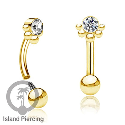 Curved Barbell Eyebrow Piercing banyak pilihan Tindik Alis dan Rook warna gold Kristal bening