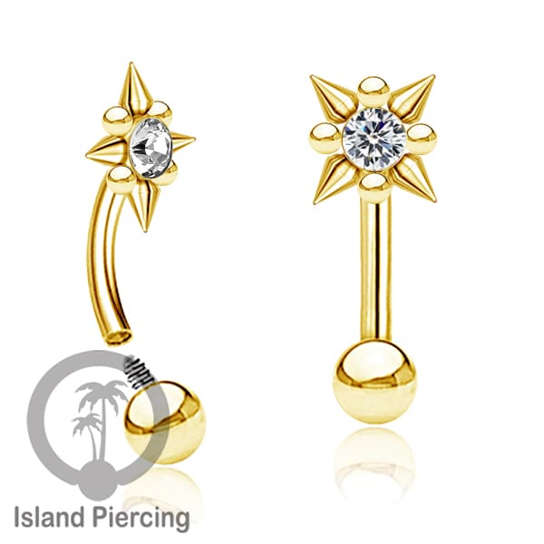 Curved Barbell Eyebrow Piercing banyak pilihan Tindik Alis dan Rook warna gold Kristal bening