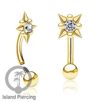 Curved Barbell Eyebrow Piercing banyak pilihan Tindik Alis dan Rook warna gold Kristal bening